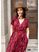 V Neck Slit Strappy Coral Flower Dress 5026