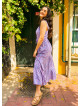 Wide Neckline Front Lace Up Lilac Floral Dress 5023