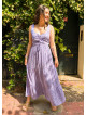 Wide Neckline Front Lace Up Lilac Floral Dress 5023