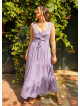 Wide Neckline Front Lace Up Lilac Floral Dress 5023