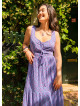 Wide Neckline Front Lace Up Lilac Floral Dress 5023