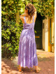 Wide Neckline Front Lace Up Lilac Floral Dress 5023