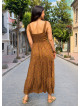 Wide Neckline Front Lace Up Green Floral Dress 5024