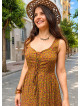 Wide Neckline Front Lace Up Green Floral Dress 5024