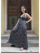 V Neck Backless Green Patterned Dress 5019