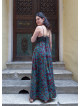 V Neck Backless Green Patterned Dress 5019