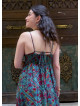 V Neck Backless Green Patterned Dress 5019