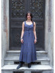 Wide Neckline Front Lace Up Navy Floral Dress 5018