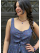 Wide Neckline Front Lace Up Navy Floral Dress 5018