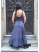 Wide Neckline Front Lace Up Navy Floral Dress 5018