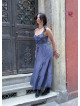 Wide Neckline Front Lace Up Navy Floral Dress 5018