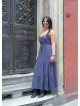 Wide Neckline Front Lace Up Navy Floral Dress 5018