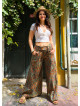 Low Waist Buttoned Green Floral Womens Authentic Trousers 5027