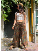 Low Waist Buttoned Green Floral Womens Authentic Trousers 5027