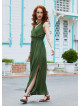 p V Neck Slit Front Khaki Casual Dress 4977