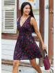 V Neck Black Floral Dress with Belted Waist 5015