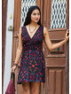 V Neck Black Floral Dress with Belted Waist 5015