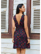 V Neck Black Floral Dress with Belted Waist 5015