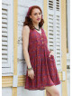 V Neck Button Detail Sleeveless Red Ethnic Dress 5022