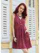 V Neck Button Detail Sleeveless Red Ethnic Dress 5022