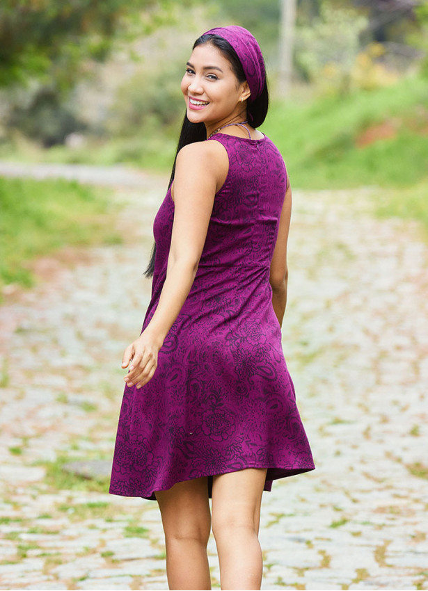 Loose Neck Zipper Front Burgundy Ethnic Dress 5004