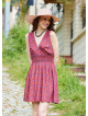 V Neck Red Floral Dress with Belted Waist 5012
