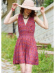 V Neck Red Floral Dress with Belted Waist 5012