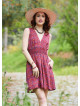 V Neck Red Floral Dress with Belted Waist 5012