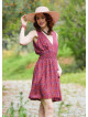 V Neck Red Floral Dress with Belted Waist 5012