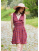 V Neck Red Floral Dress with Belted Waist 5012