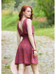 V Neck Red Floral Dress with Belted Waist 5012