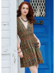V Neck Green Floral Dress with Belted Waist 5016