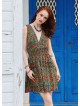 V Neck Green Floral Dress with Belted Waist 5016