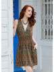 V Neck Green Floral Dress with Belted Waist 5016