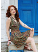 V Neck Green Floral Dress with Belted Waist 5016
