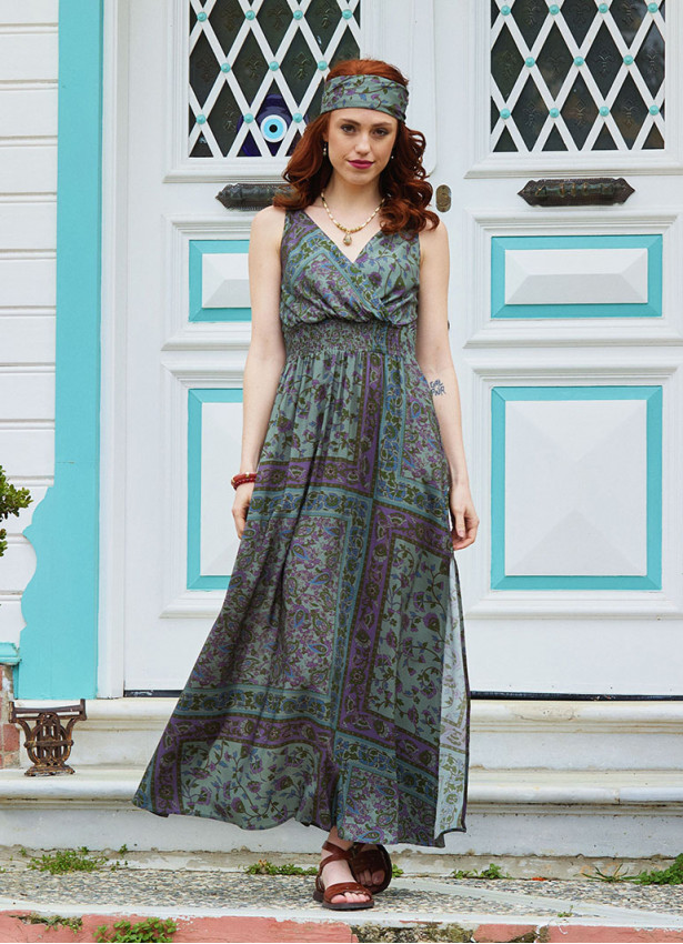 V Neck Slit Front Floral Dress 4975