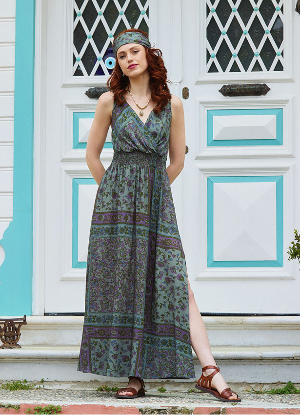 V Neck Slit Front Floral Dress 4975