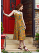 Mustard Colored Floral Dress with Spaghetti Straps, Buttons, and an Open Back  5003