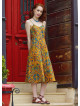 Mustard Colored Floral Dress with Spaghetti Straps, Buttons, and an Open Back  5003