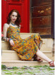 Mustard Colored Floral Dress with Spaghetti Straps, Buttons, and an Open Back  5003