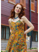 Mustard Colored Floral Dress with Spaghetti Straps, Buttons, and an Open Back  5003