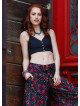 Low Waist Buttoned Black Patterned Womens Authentic Trousers 5017