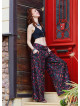 Low Waist Buttoned Black Patterned Womens Authentic Trousers 5017