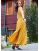 V Neck Slit Front Mustard Summer Dress 4978