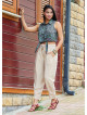 Lace up Waist Pocket Loose Fit Beige Womens Authentic Harem Pants 5011