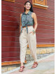 Lace up Waist Pocket Loose Fit Beige Womens Authentic Harem Pants 5011