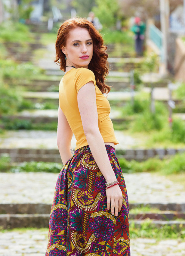 Cross Front Collar Short Sleeve Yellow Summer Blouse  4979