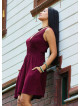 V Neck Belted Waist Burgundy Casual Dress 5014