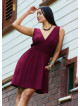 V Neck Belted Waist Burgundy Casual Dress 5014