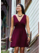V Neck Belted Waist Burgundy Casual Dress 5014